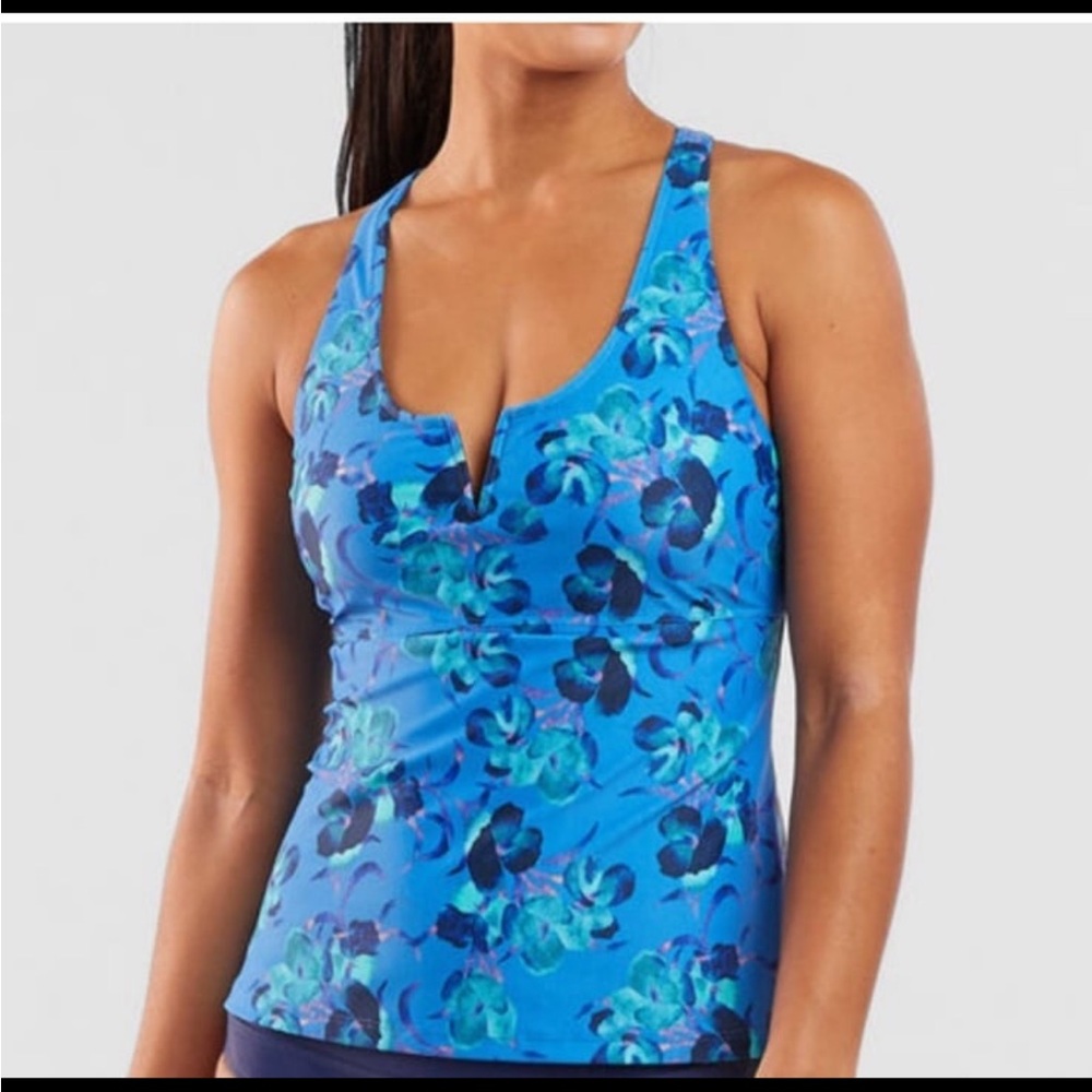 TITLE NINE Aria Underwire Tankini Swim Top Blue Floral Womens Size 34C